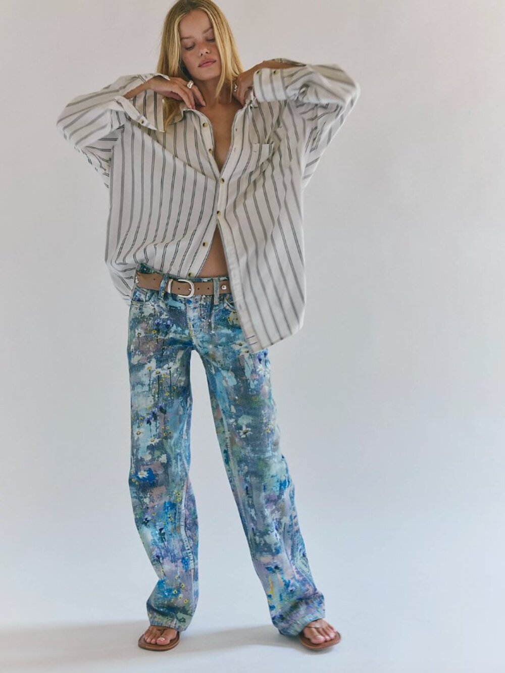 NWT Free People FP We The Free Tennessee Low-Rise Illusions Paint Jeans 25